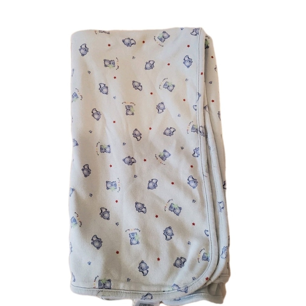 Vintage Child of Mine Blue Cotton "Puppy Love" Dog Star Baby Blanket‎